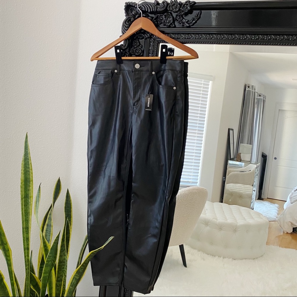 EXPRESS | Women’s Black High Rise Vegan Leather Ankle Pants